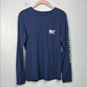 Vineyard Vines Pink Whale Graphic Print Long Sleeve Navy Blue T-Shirt XS